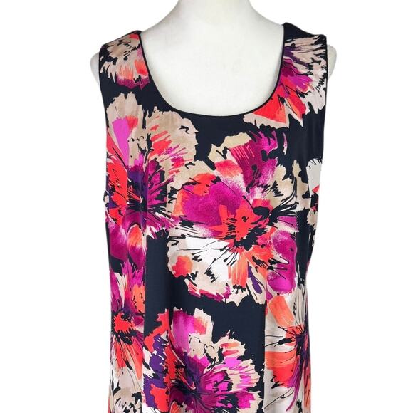 Travelsmith Vibrant Pink & Orange Floral Print Sleeveless Layered Midi Dress - Picture 6 of 9